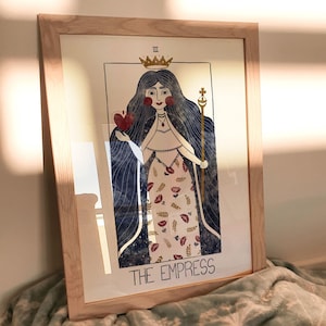 Illustrazione della carta dei tarocchi dell'imperatrice / Stampa artistica di personaggi retrò / Arte di donne potenti / Disegnata a mano / Decorazione per la casa e le pareti / Stampa A4