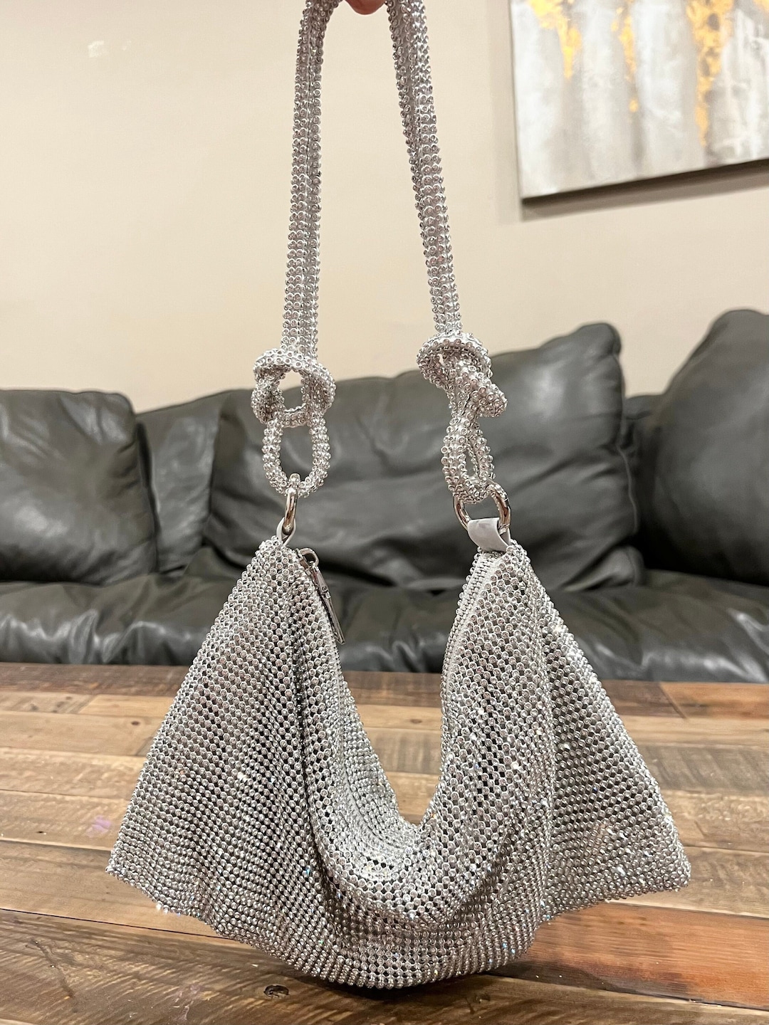 Evening Bag - satin encrusted with rhinestones in Navy main image 1