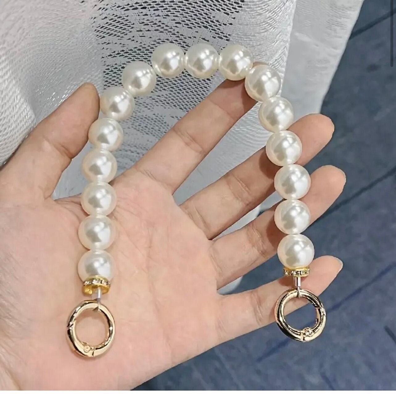 Giant Pearl Bag Strap Belt Replacement Handle pearl purse chains