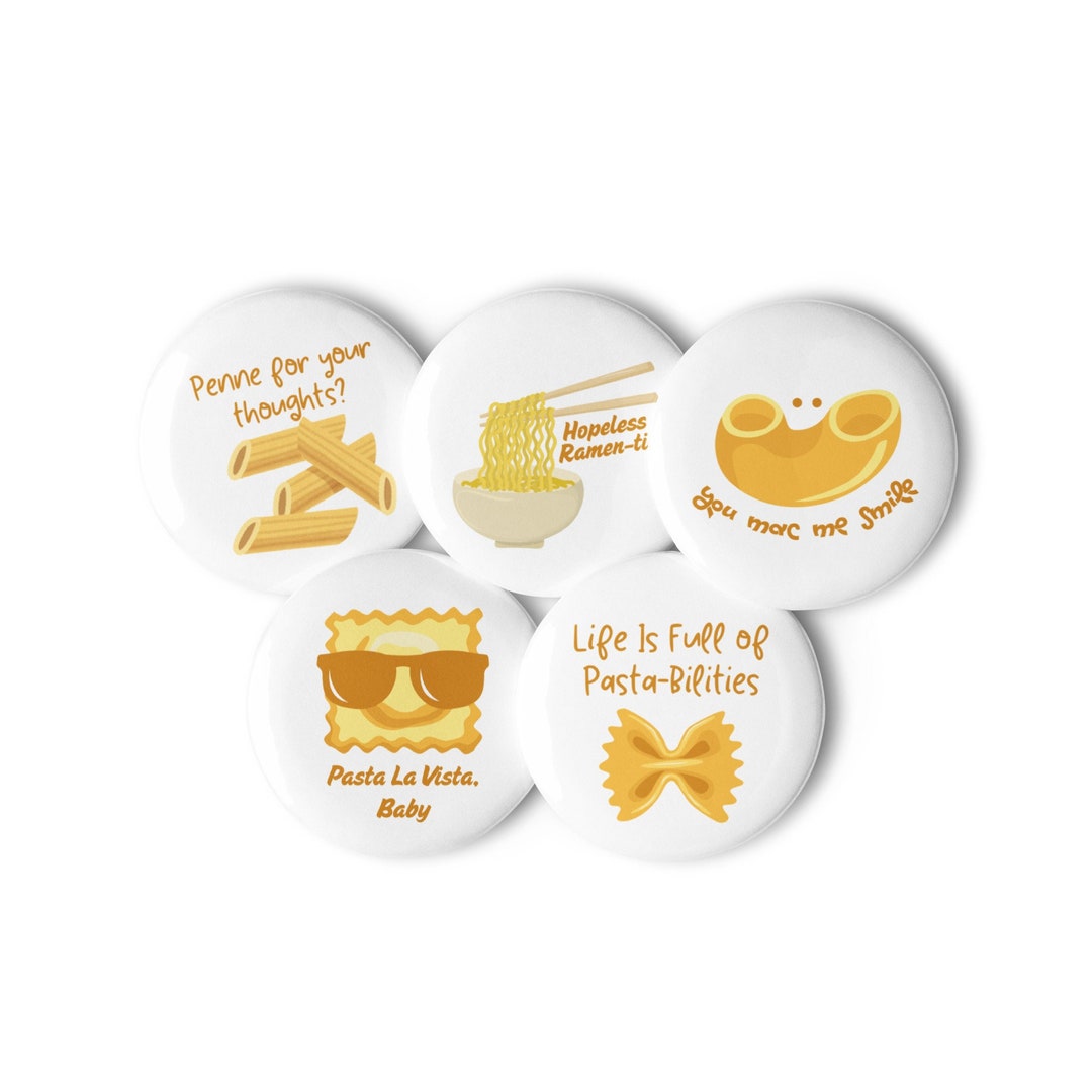 Pasta Puns Set of 5 Button Pins With Pasta Related Puns - Etsy