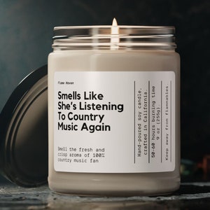 Smells Like She&#39;s Listening To Country Music Again Candle, Cowboy Music Lover Gift, Country Music Fan Personalized Candle Gift, Honky Tonk