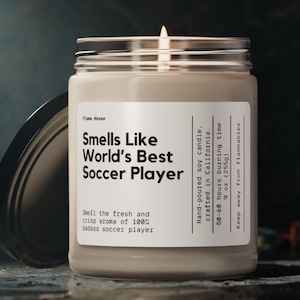 Smells Like World&#39;s Best Soccer Player Candle, Soccer Fan Gift, Soccer Coach Gift, Soccer Decor, Soccer Team Trophy Gift, Soccer Award Gift