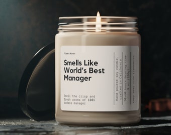 Ruikt naar 's werelds beste manager sojawaskaars, werkmanager cadeau, manager waarderingskaars, cadeau voor manager, milieuvriendelijk 9oz. Kaars
