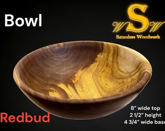 8.5" Redbud Bowl Handcrafted Lathe Turned Food Safe Natural Colors