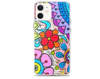Décoration murale florale multicolore pour iPhone® Coque de portable rétro pour iPhone® pour iPhone 15, iPhone 15 Pro, iPhone 14, iPhone 13, iPhone 12 Jolie coque de portable
