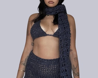 The Joy 3 Piece Set - Crochet Bikini, Scarf and Skirt Set Pattern - Bikini Top, Mini Skirt and Scarf