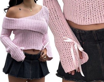 The Rosemarie Top - Crochet Top Pattern - Asymmetrical Off The Shoulder Long Sleeve Top