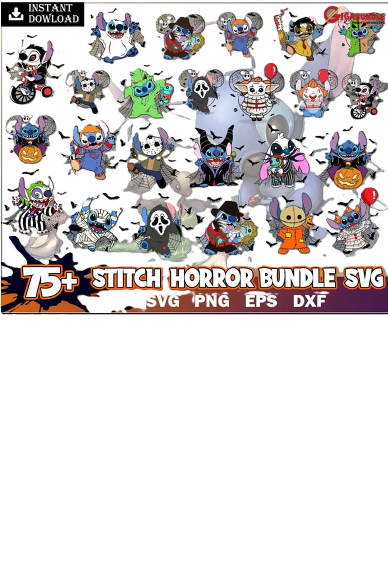Horror Stitching Vector Stitch Horror Character Bundle Over 75 Images (SVG, PNG, ESP and Dxf ...