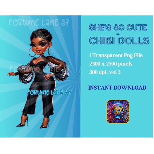 Black Woman Chibi Png | African American Woman Png | Print On Demand | Sublimation | DTF | Digital Artwork, Digital Download | She's So Cute