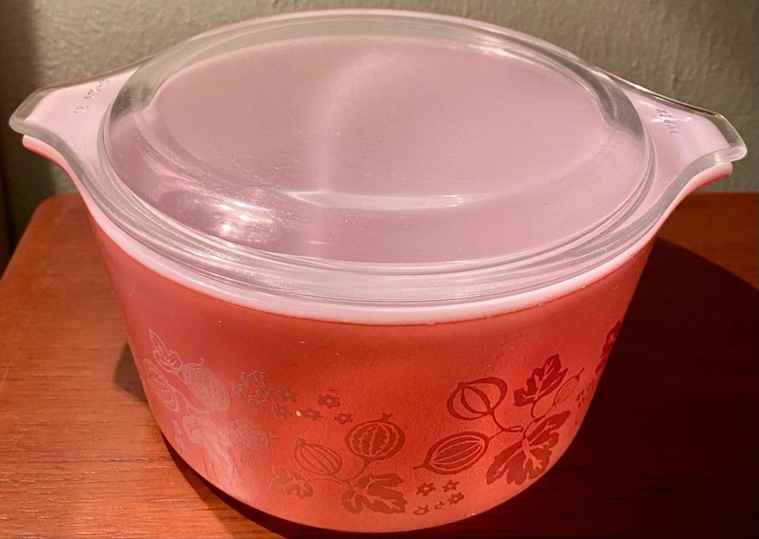 Vintage Pyrex Corning Ware Pink Gooseberry Glass Casserole Dish With ...