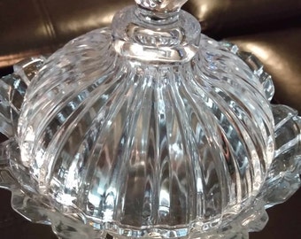 Vintage Clear Cut Crystal Glass Candy Dish With Lid! 8" x 6"