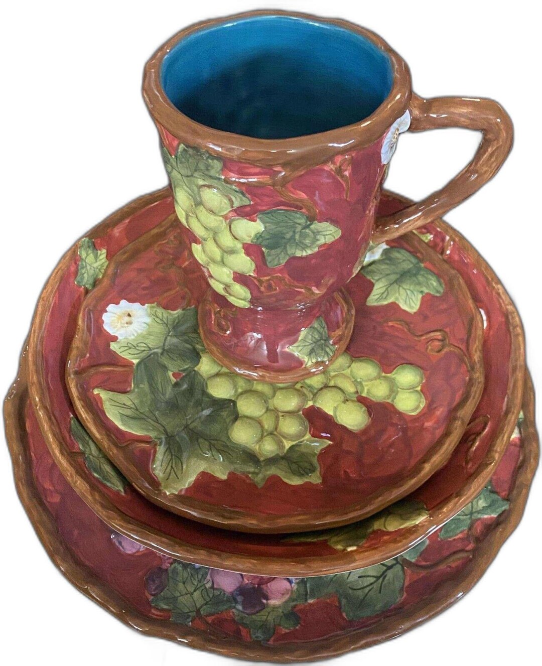 Vintage Grapevine Dinnerware Set - Colorful Ceramic Plates and Mug - Etsy