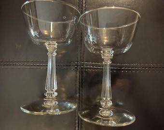 Set of 2 Clear Wine Glasses cordial art deco martini glasses, 5" x 3" !!