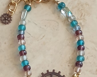 Steampunk Bracelet Unique Multi Colored Beaded Bracelet. Gift. SteamPunk lover