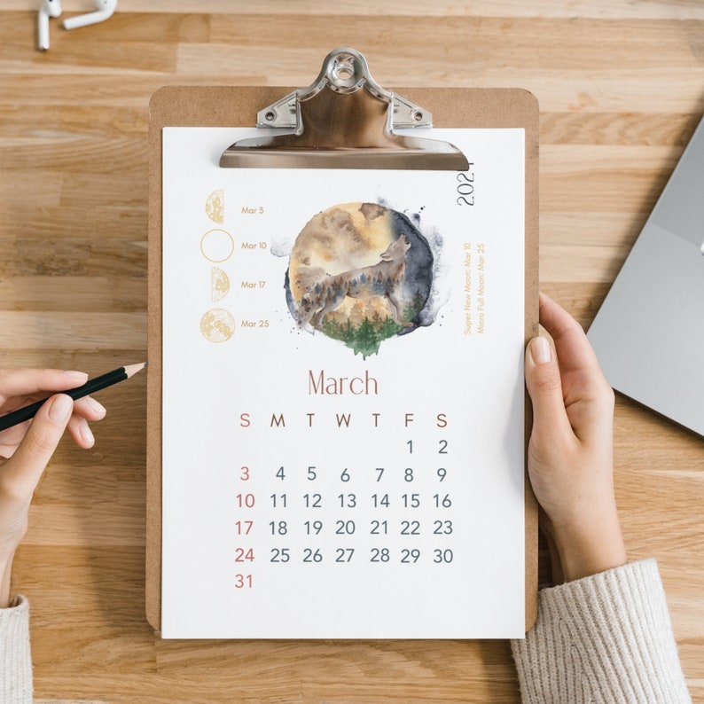 Calendario lunare 2024, Calendario 2024 stampabile, Calendario PDF 2024