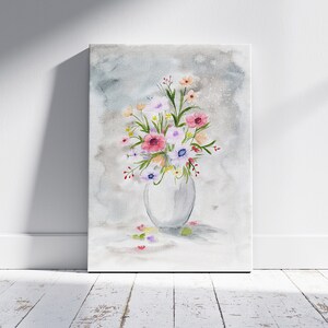 Blumen in einer Vase Aquarell Malerei, digitale Aquarell Malerei, Aquarell Drucke, Original Aquarell druckbare Kunst Aquarell Wandkunst