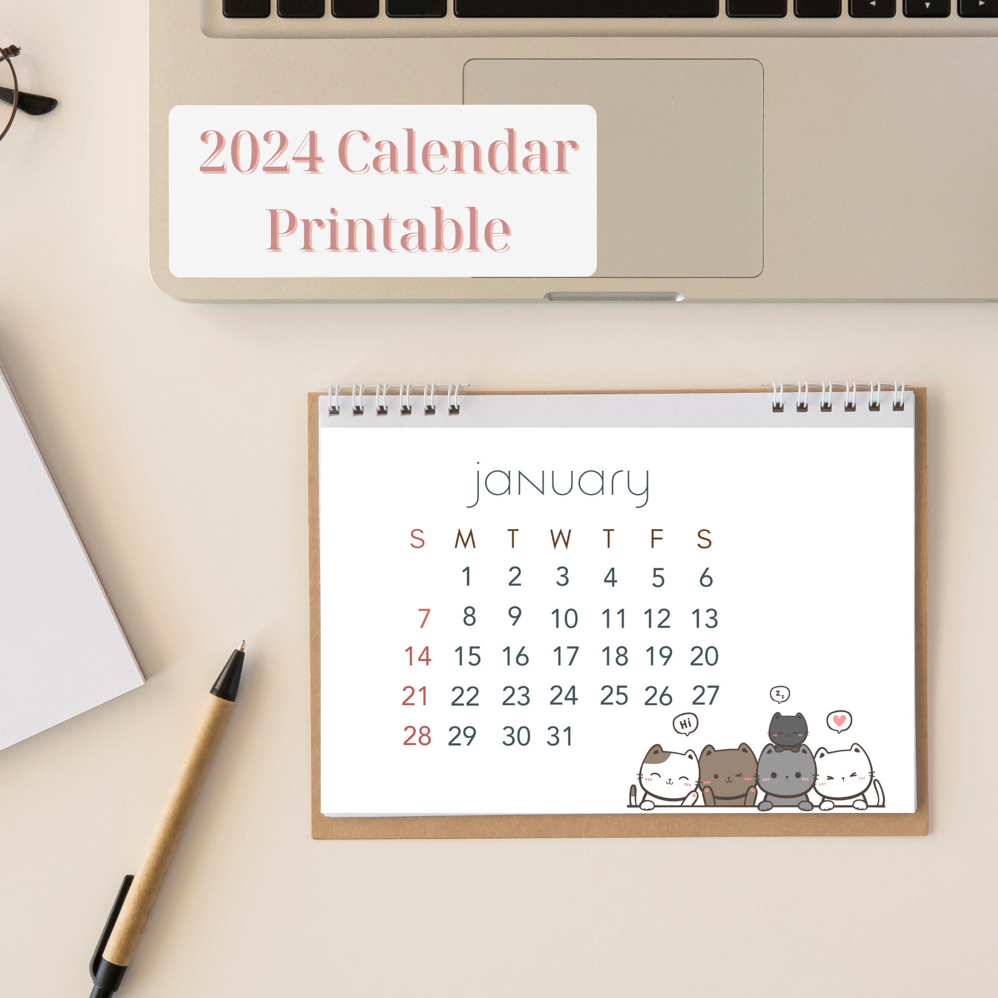 Cat Calendar, 2025 Calendar Printable, Desk Calendar 2025, Wall