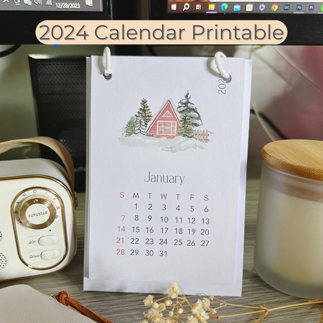 Buy Watercolor Calendar, 2024 Calendar Printable, Desk Calendar 2024