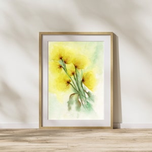 Gelbe Blume Aquarell Malerei, Aquarell Drucke, Original Aquarell Malerei Digital Download, abstrakte Aquarell, Aquarell Kunst