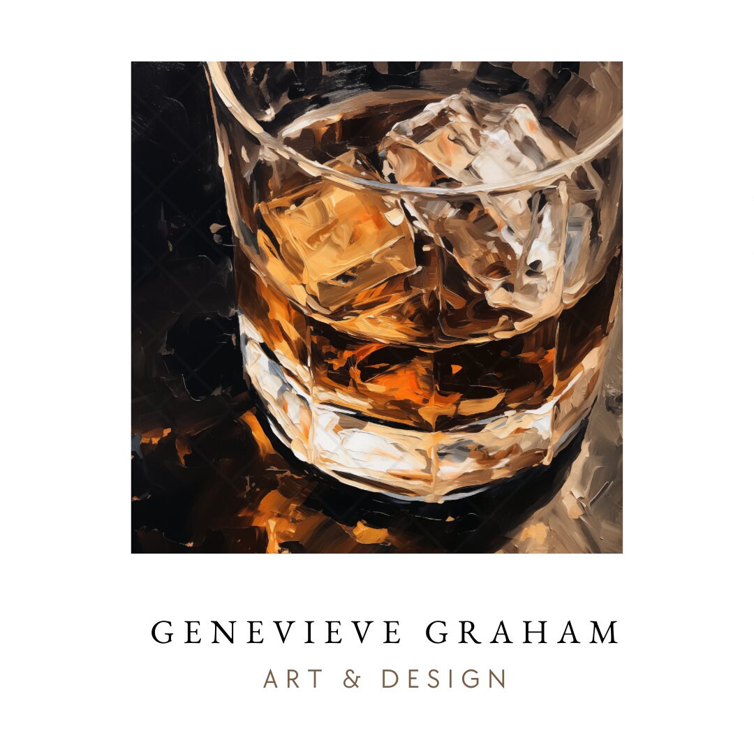 Whiskey in Crystal Glass Painting, Painting of Whiskey Glass, Whiskey