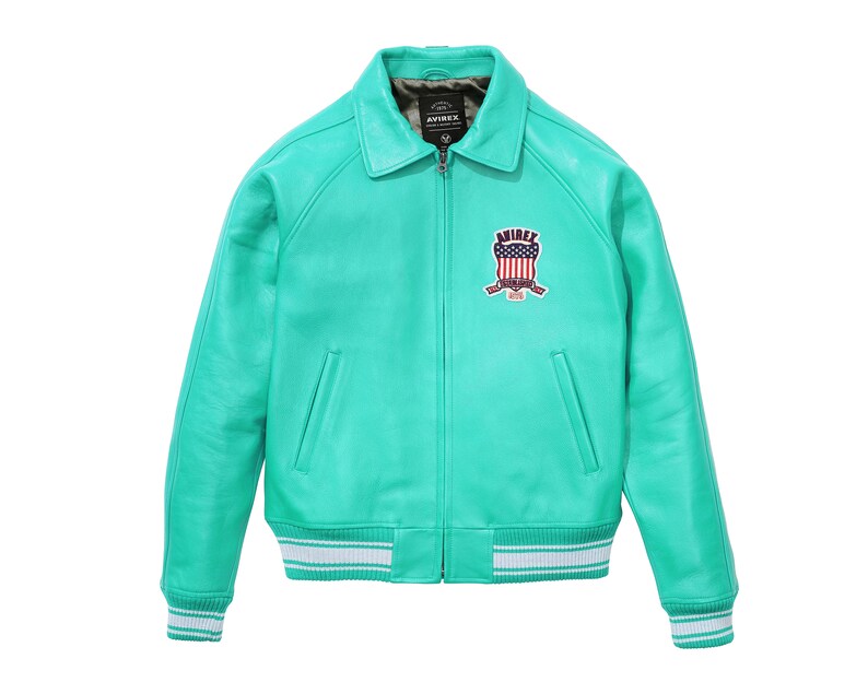 AVIREX USA Edition Icon Avirex Leather Jacket Sea Green Color Military