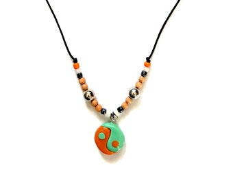 Yin Yang Necklace in Mint Green and Orange