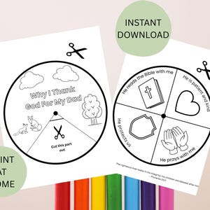 Preschool Coloring Wheel Printable Gift For Dad, Sunday School Father’s Day Kids Coloring Activity, Childrens Church Why I Thank God Craft
