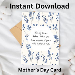 Carte de fête des mères pour soeur | imprimable chrétienne | Carte pliable confessionnelle | Cadeau religieux pour la fête des mères | Téléchargement instantané