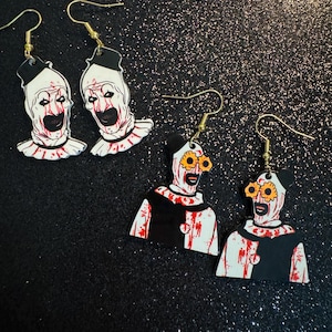Terrifier Inspired Art the Clown Dangle Earrings - Slasher, Halloween, Horror Movie, Flower Glasses