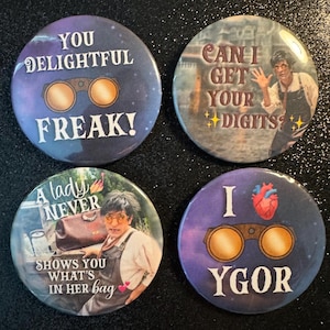 Ygor Darkmoor Diva button pack - Epic Universe, Darkmoor, Trading and Gifting, Universal Inspired (Friendship Bracelets, Crafts, Trinkets)