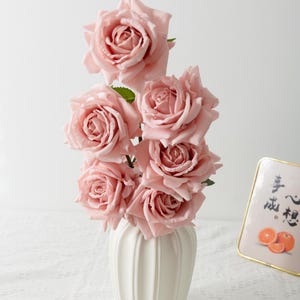 Real Touch Large Pink Artificial Rose Stem (6pc) – 30&quot; Dusty Pink Faux Flower – Premium Silk Single Stem for Bouquets, Arrangements & Decor