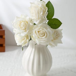 Flowever Real Touch White Rose Stem (6pc) – Artificial Flower for Home Decor, Bouquets & Events (No Vase Included)