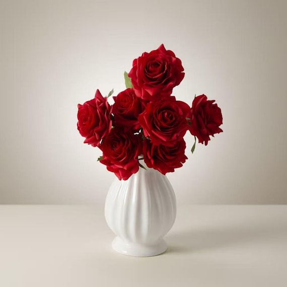 Real Touch Red Rose Stems (6pc), Artificial Roses for Home Decor, DIY Bouquets, Wedding & Event Flowers, No Vase