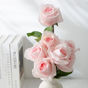 Blush Pink Real Touch Artificial Rose Stem (6pc) | Premium Faux Flower | Wedding, Home Decor, Centerpiece Arrangement