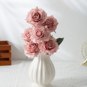 Flowever Real Touch Pink Rose Stem (6pc) – Artificial Flower for Home Decor, Bouquets & Events (No Vase Included)