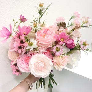 Flowever Romantic Pink -Soft Blush & Rose Wedding Bridal Bouquet – Real Touch Artificial Flowers – Elegant Wedding Bouquet
