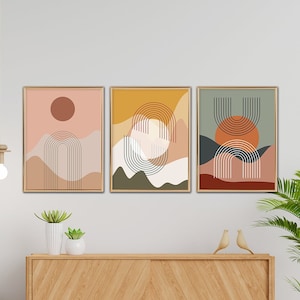 Boho Abstract Wall Art Prints, Boho Wall Decor, Set of 3 Wall Prints, Scandi, Mid Century, Black, Beige, Green, Terracotta, Boho Wall Art