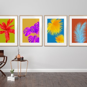 Vibrant Tropical Leaves Art Prints Set - Bold Botanical Wall Decor - Contemporary Colorful Leaf Digital Prints - Home Interior Series