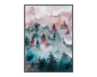 Abstraktes Aquarell Berg Kunstwerk, Bunte Wandkunst, Aquarell Kunst, Illustrationskunst, Landschaftskunst, Bunte abstrakte Landschaft