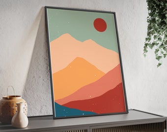 Abstract Mountain Framed Artwork, Colorful Wall Art, Abstract Art, Illustration Art, Living Room Print, Scenery Art, Colorful Landscape Art