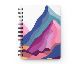 Kleurrijk berglandschap spiraalvormig dagboek | Boho abstract ontwerp | Dagboek & Notitieboekje | Uniek cadeau-idee | 5x7 | Gelinieerde pagina's
