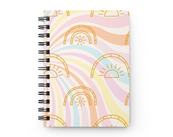 Hardbound Spiral Notebook | Boho Colorful Abstract Rainbows Cover Design | Journal | Diary | Note-Taking | Perfect Gift | 5"x7"