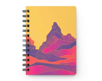 Abstract Colorful Line Art Mountain Landscape Spiral Journal | Boho Design | Diary & Notebook | Unique Gift Idea | 5x7 | Lined Pages