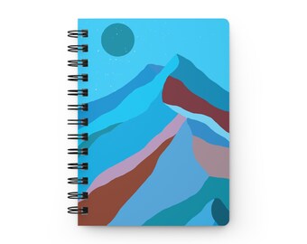 Blauw Kleurrijk Berglandschap Spiraalvormig Dagboek | Boho abstract ontwerp | Dagboek & Notitieboekje | Uniek cadeau-idee | 5x7 | Gelinieerde pagina's
