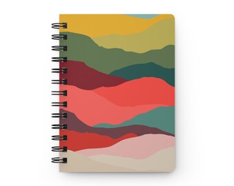 Multicolor Vibrant Colors Mountain Landscape Spiral Journal | Boho Abstract Design | Diary & Notebook | Unique Gift Idea | 5x7 | Lined Pages