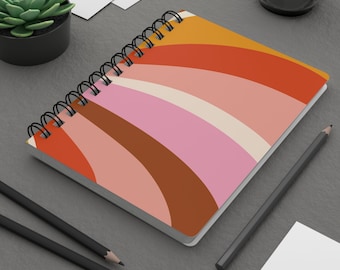 Colorful Retro Hardcover Spiral Notebook | Boho Rainbow Cover Design | Journal | Diary | Notes | Great Gift | 5"x7" | Reading Journal
