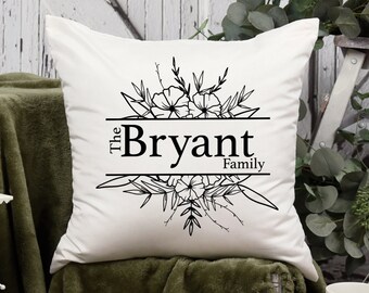 Personalized Family Name Faux Leather Pillow Cover: Floral Design