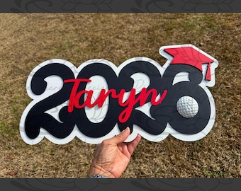 Personalized 2026 Graduation Sign, Senior Athlete Photo Prop, Sports Ball Accent, Curvy Font