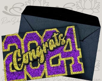 Glittery Congrats Graduation Year Gift Card Holder, 2026 Grad Gift, School Colors
