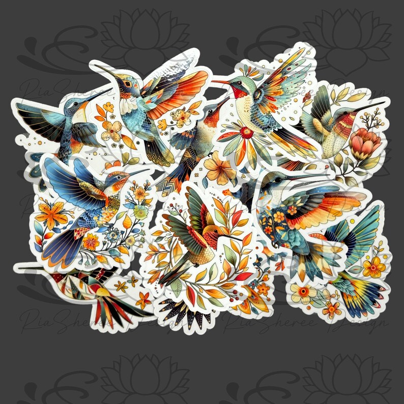 Vibrant Hummingbird Stickers, Floral Clear Vinyl Decals - Etsy